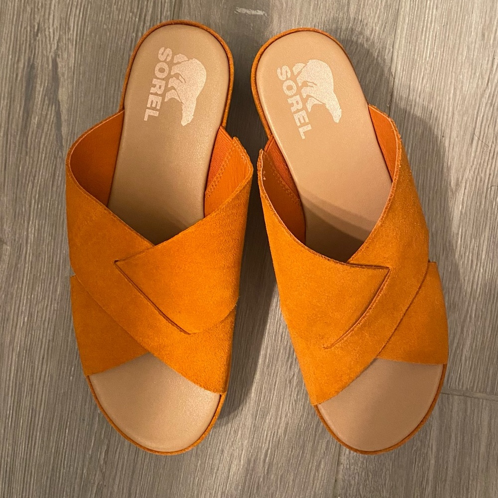 Sorel Womens Orange Cameron flat-form mule platform sandals